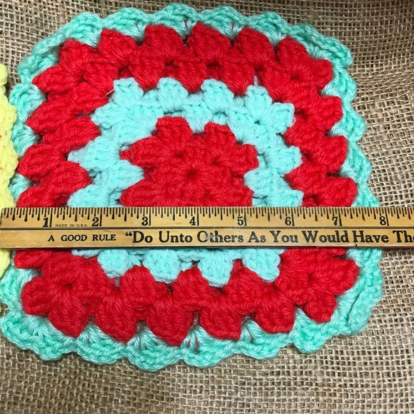 Vintage Crochet Hot Pads: Handmade Colorful Square Trivets, Set of 3 - Picture 6 of 9